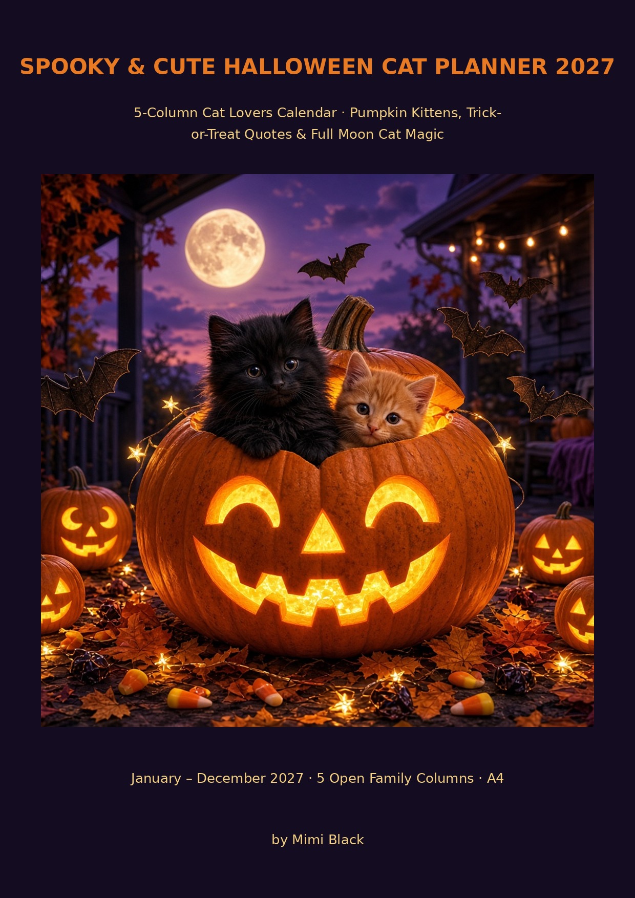 Spooky & Cute Halloween Cat Planner 2027 – 5-Column Cat Lovers Calendar